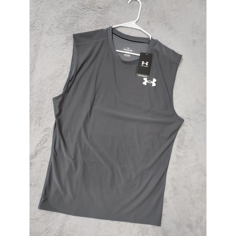 NEW Under Armour Shirt Mens 3XL Heatgear Compression Sleeveless Gray Training